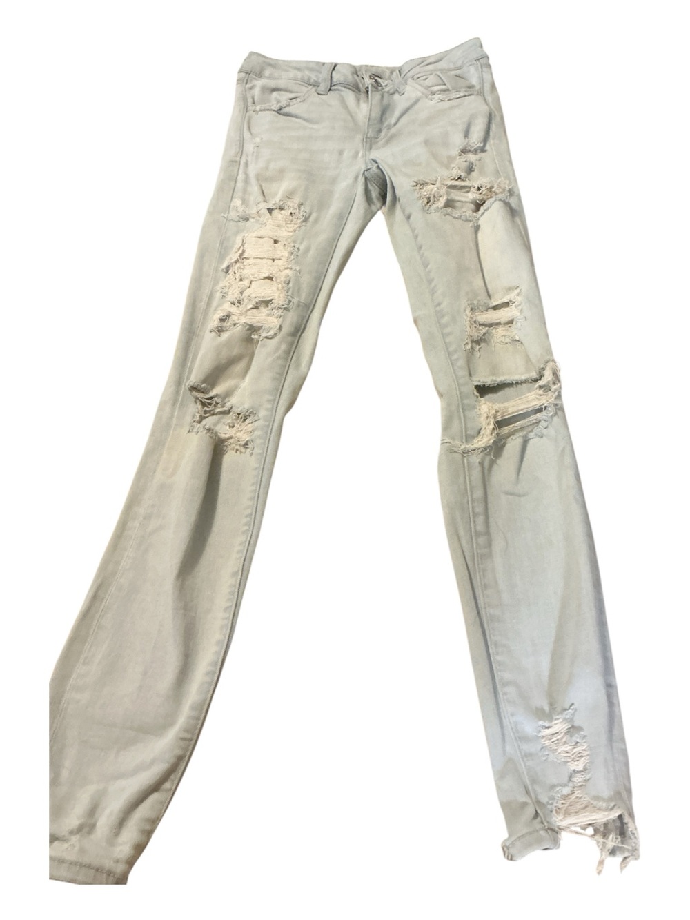 American Eagle Outfitters Light Gray-Blue Ripped Skinny Jeans